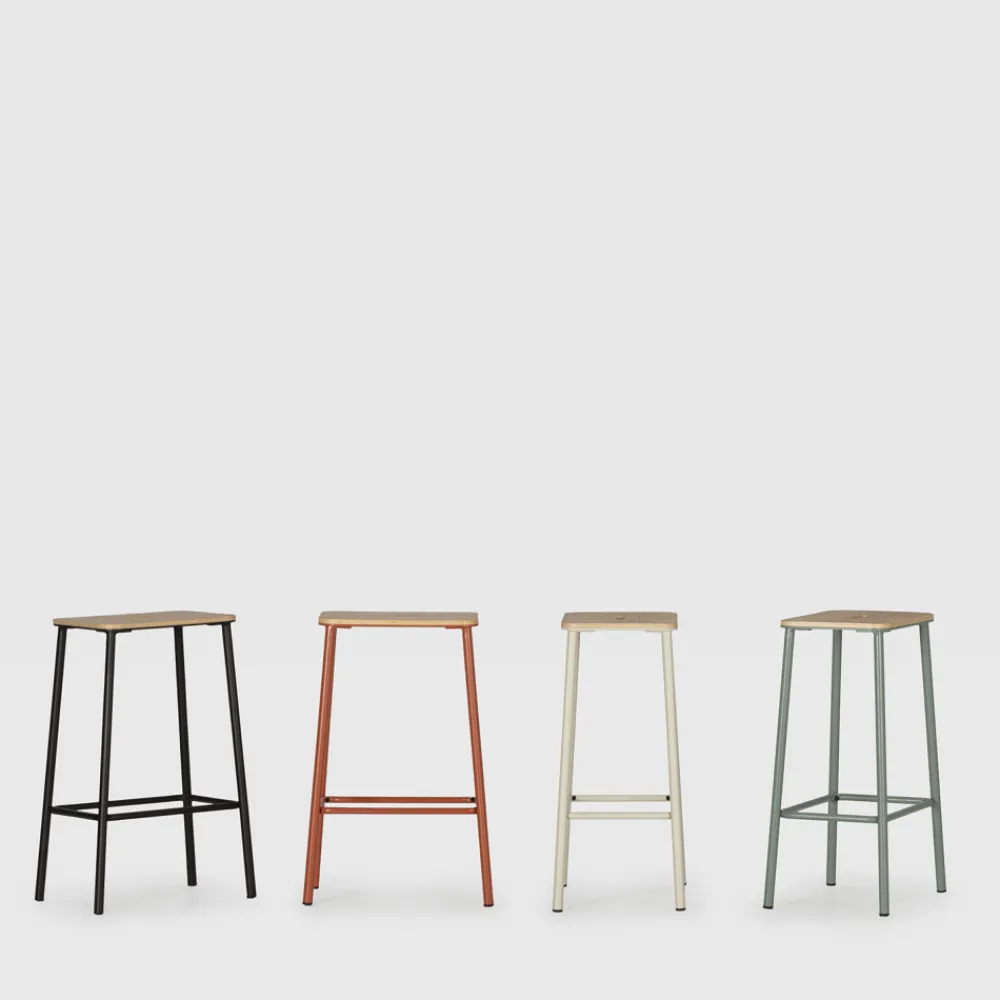 No name NOKI Lot de 2 tabourets de bar en bois et métal H65cm