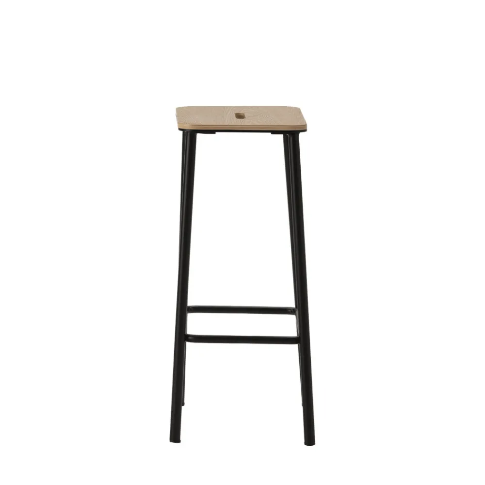 No name NOKI Lot de 2 tabourets de bar en bois et métal H65cm