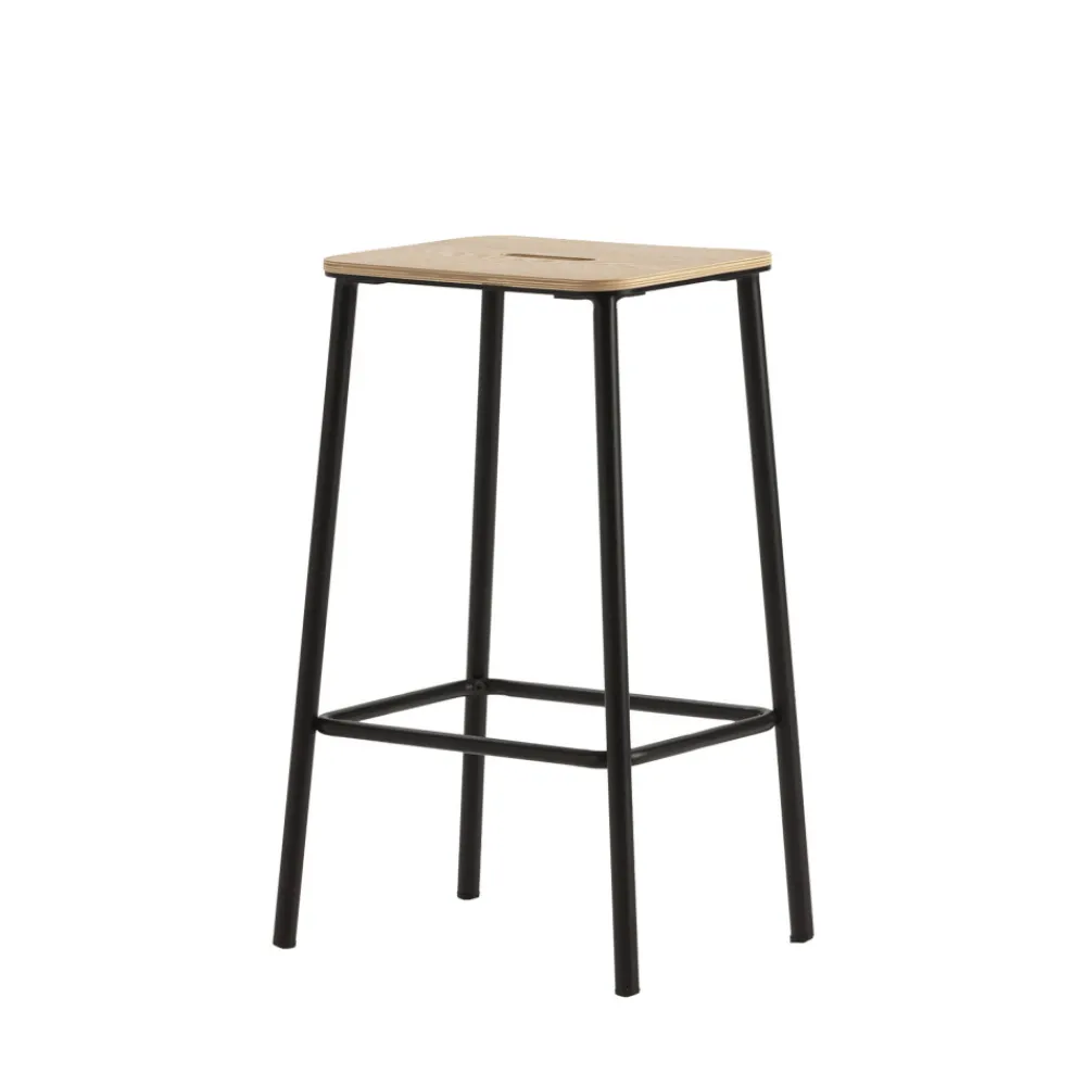 No name NOKI Lot de 2 tabourets de bar en bois et métal H65cm