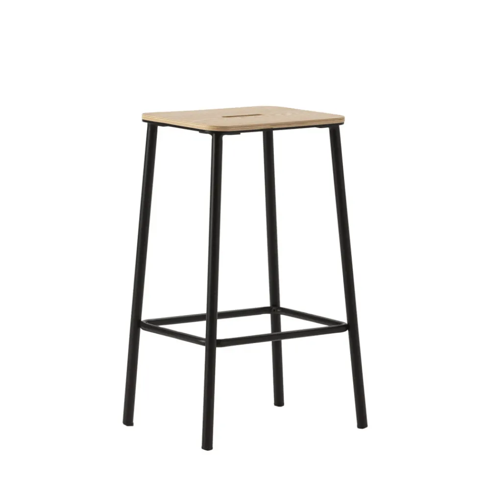 No name NOKI Lot de 2 tabourets de bar en bois et métal H65cm