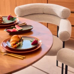 Drawer NORI Lot de 2 fauteuils de table en tissu bouclette et métal