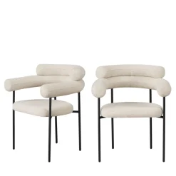 Drawer NORI Lot de 2 fauteuils de table en tissu bouclette et métal