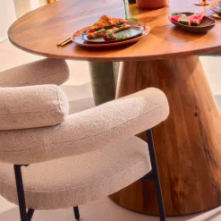 Drawer NORI Lot de 2 fauteuils de table en tissu bouclette et métal