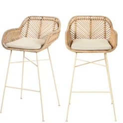Drawer NUNUHAI Lot de 2 tabourets de bar en rotin pieds beiges H68cm