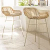 Drawer NUNUHAI Lot de 2 tabourets de bar en rotin pieds beiges 76cm