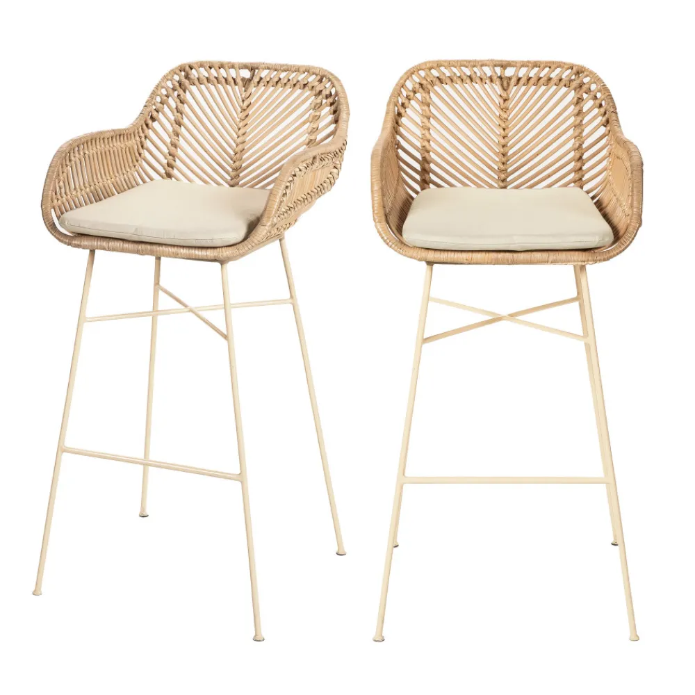 Drawer NUNUHAI Lot de 2 tabourets de bar en rotin pieds beiges 76cm