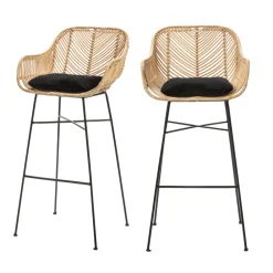 Drawer NUNUHAI Lot de 2 tabourets de bar en rotin H76cm