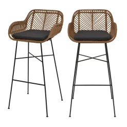 Drawer NUNUHAI Lot de 2 tabourets de bar en rotin H76cm
