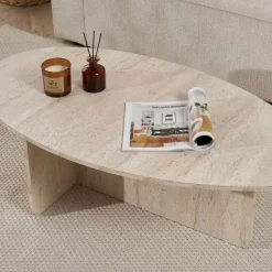 Drawer ORIS Table basse organique effet travertin 120x65cm