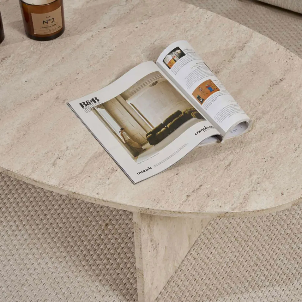 Drawer ORIS Table basse organique effet travertin 120x65cm
