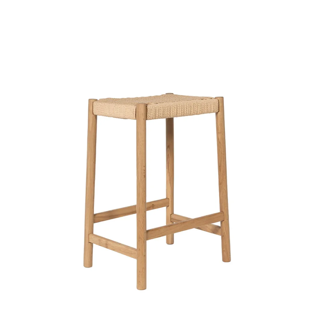 Drawer PAOLO Tabouret de bar en corde tressée et bois H65cm