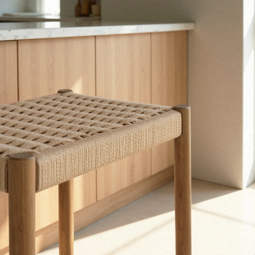 Drawer PAOLO Tabouret de bar en corde tressée et bois H65cm
