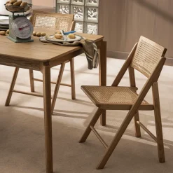 Drawer PAULA Chaise pliante en cannage et bois