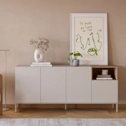 Drawer QUENOR Buffet 4 portes en bois et métal L180cm