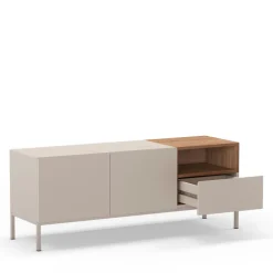 Drawer QUENOR Meuble TV 2 portes 1 tiroir en bois et métal L140cm