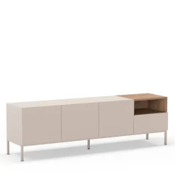 Drawer QUENOR Meuble TV 3 portes 1 tiroir en bois et métal L180cm