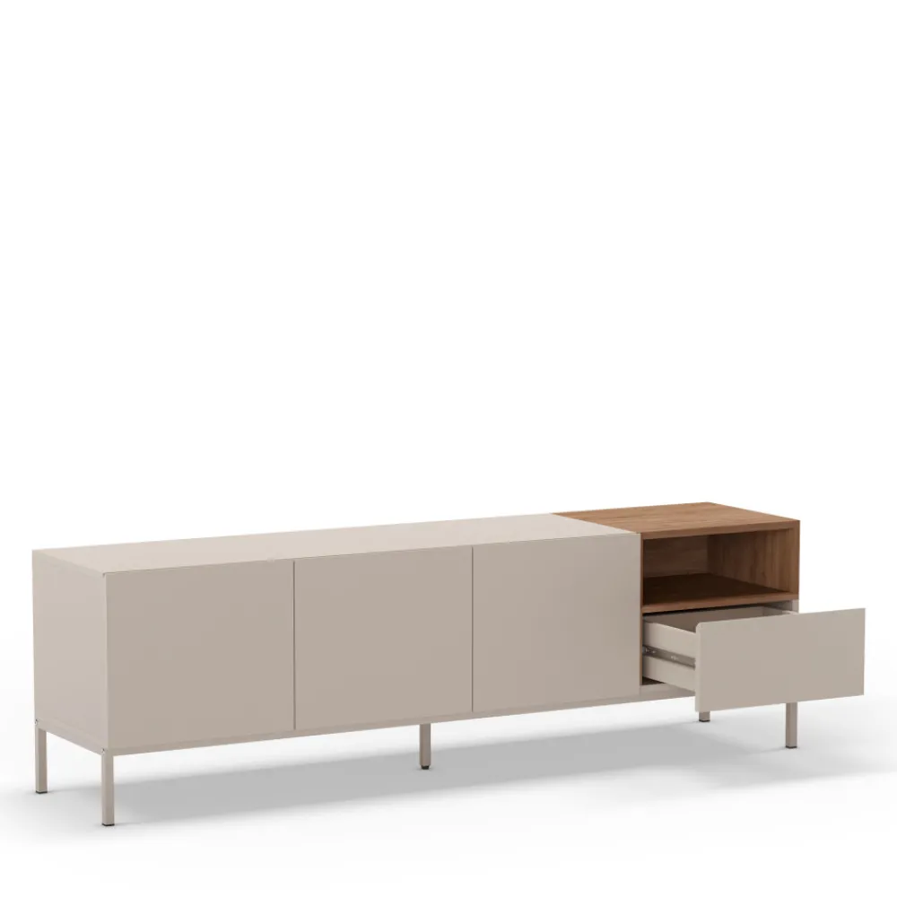 Drawer QUENOR Meuble TV 3 portes 1 tiroir en bois et métal L180cm