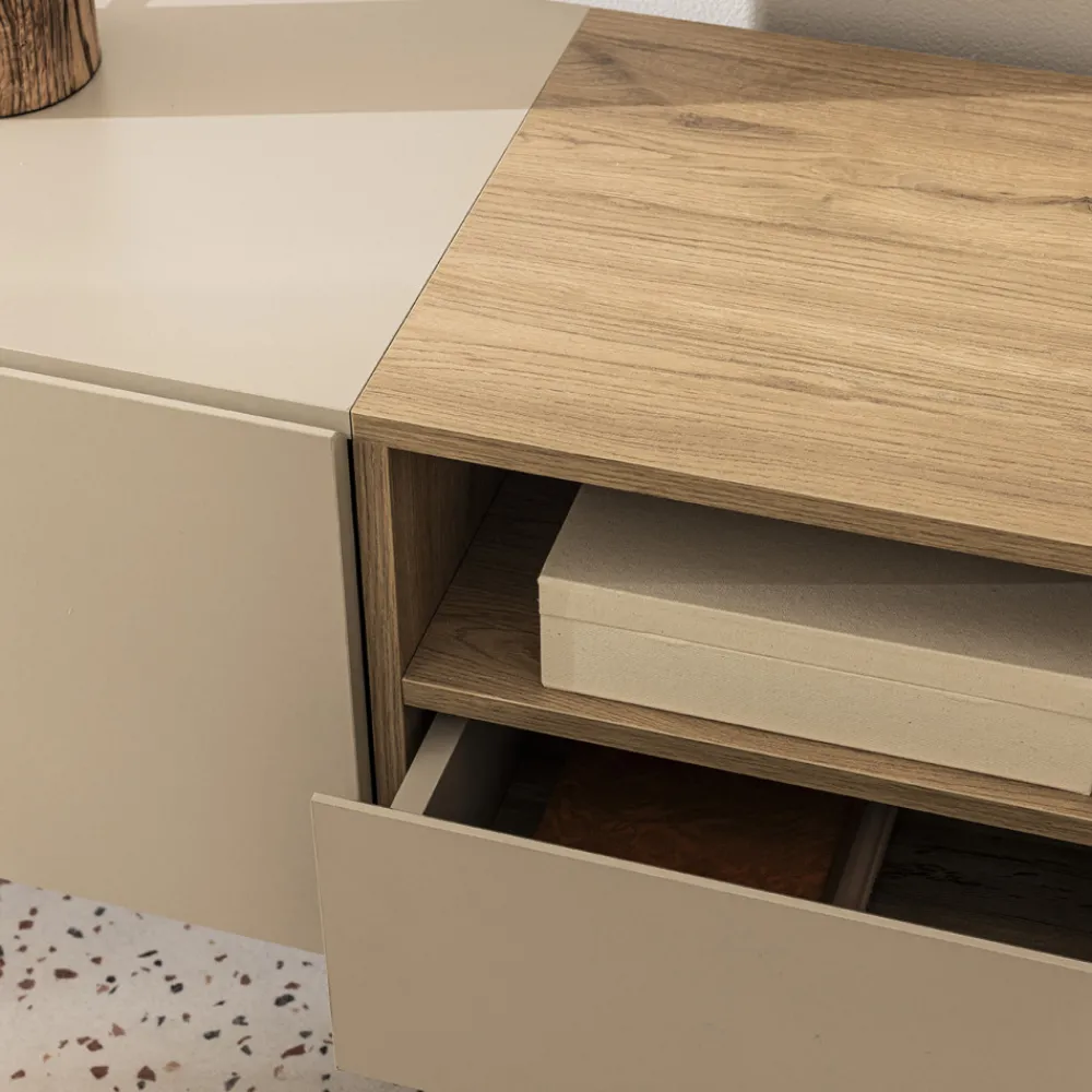 Drawer QUENOR Meuble TV 3 portes 1 tiroir en bois et métal L180cm