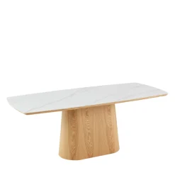 Drawer RENO Table à manger 8 personnes effet marbre et bois