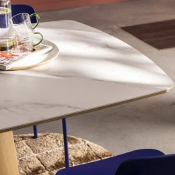 Drawer RENO Table à manger 8 personnes effet marbre et bois