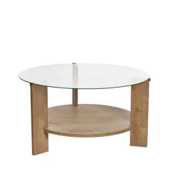 Drawer RIA Table basse ronde en verre trempé et bois ø75cm