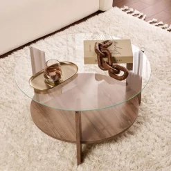 Drawer RIA Table basse ronde en verre trempé et bois ø75cm