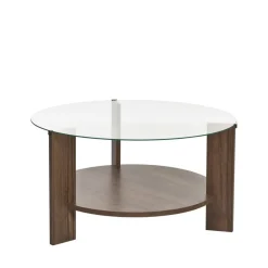 Drawer RIA Table basse ronde en verre trempé et bois ø75cm