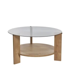 Drawer RIA Table basse ronde en verre fumé et bois ø75cm