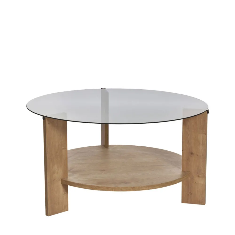 Drawer RIA Table basse ronde en verre fumé et bois ø75cm