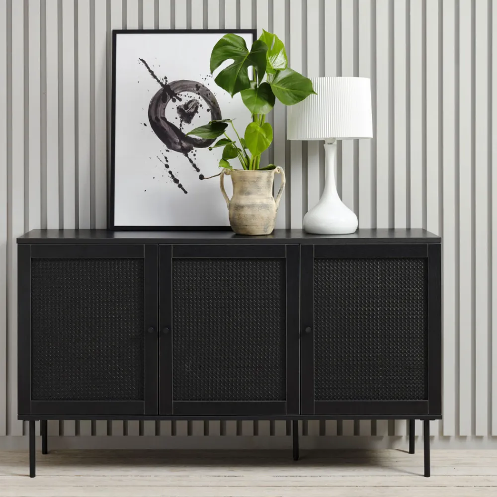 No name RINTO Buffet 3 portes en bois et métal L140cm