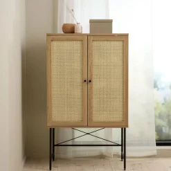 No name RINTO Buffet haut 2 portes bois et métal H135cm