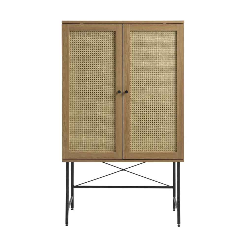 No name RINTO Buffet haut 2 portes bois et métal H135cm