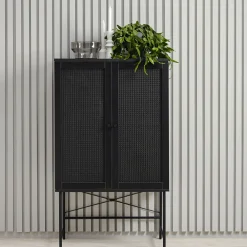 No name RINTO Buffet haut 2 portes bois et métal H135cm