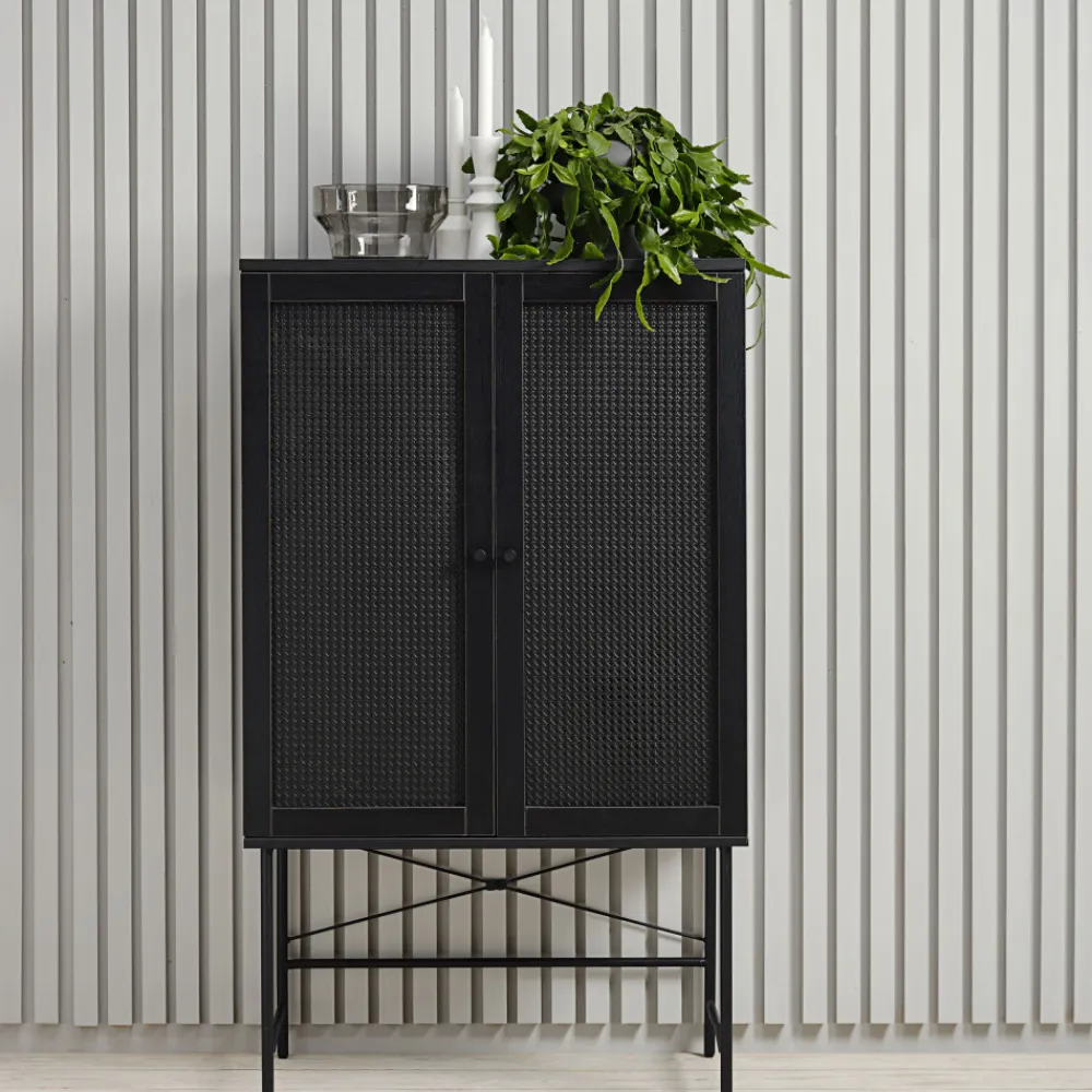 No name RINTO Buffet haut 2 portes bois et métal H135cm