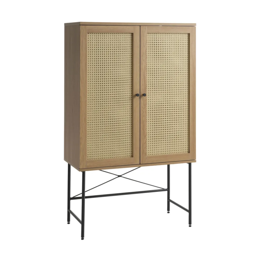 No name RINTO Buffet haut 2 portes bois et métal H135cm