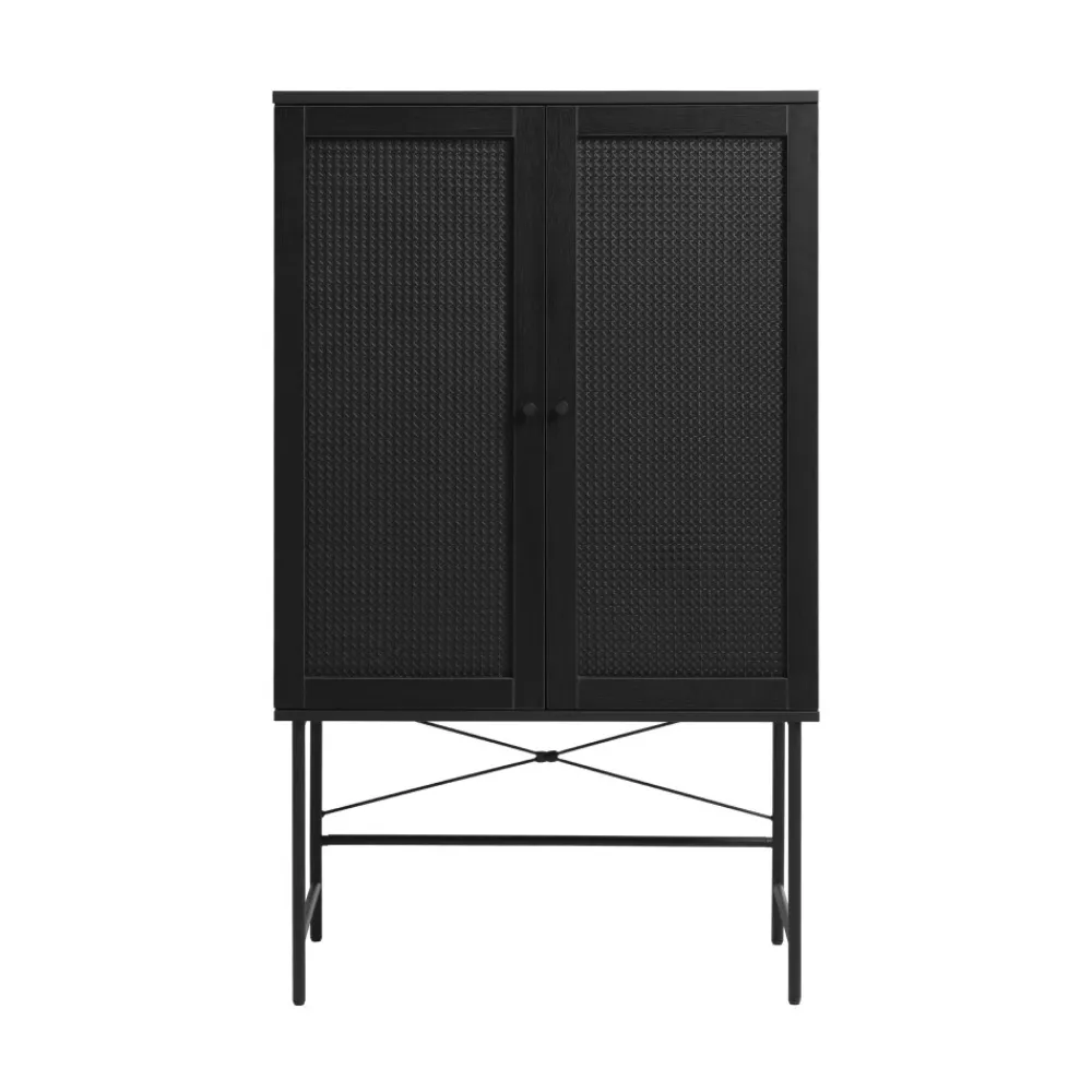 No name RINTO Buffet haut 2 portes bois et métal H135cm