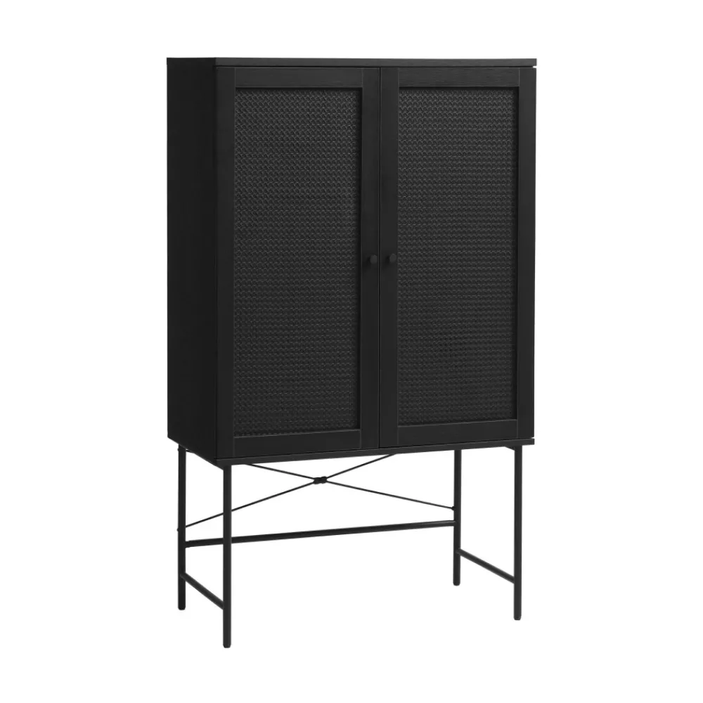 No name RINTO Buffet haut 2 portes bois et métal H135cm