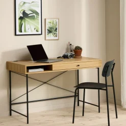 No name RINTO Bureau 1 tiroir 1 niche en bois et métal L120cm