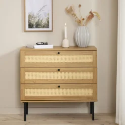 No name RINTO Commode 3 tiroirs en bois et métal L80cm