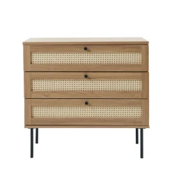No name RINTO Commode 3 tiroirs en bois et métal L80cm