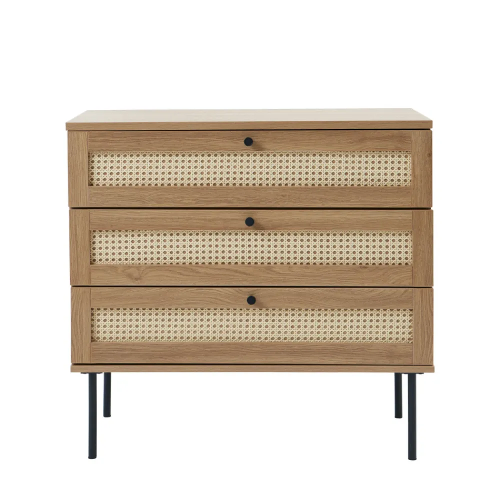 No name RINTO Commode 3 tiroirs en bois et métal L80cm