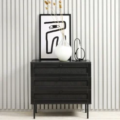 No name RINTO Commode 3 tiroirs en bois et métal L80cm