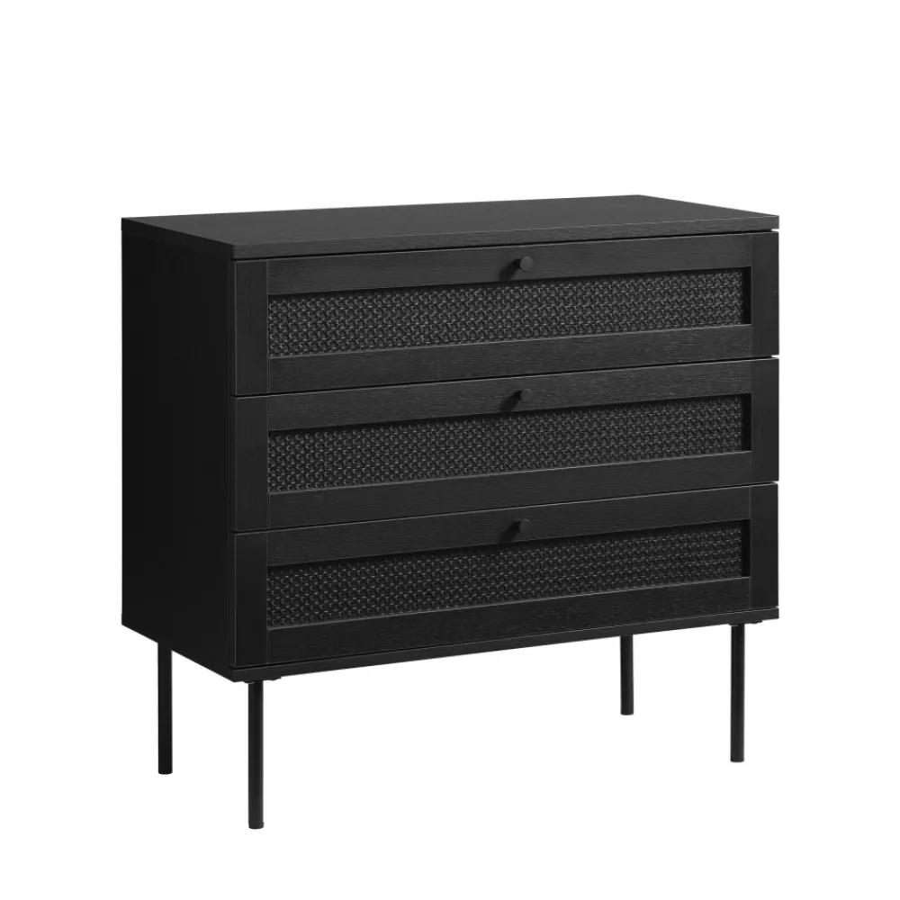 No name RINTO Commode 3 tiroirs en bois et métal L80cm