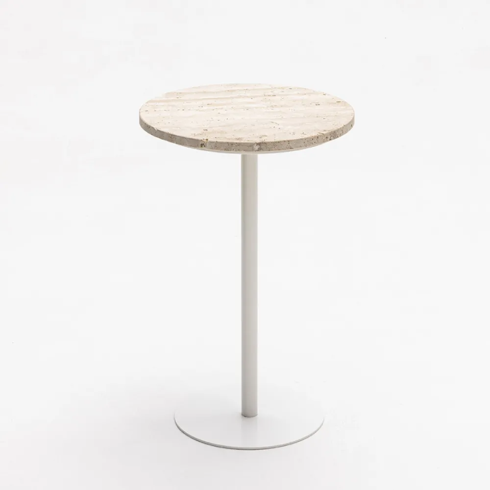 Drawer RITO Table d'appoint en métal et travertin ø35cm