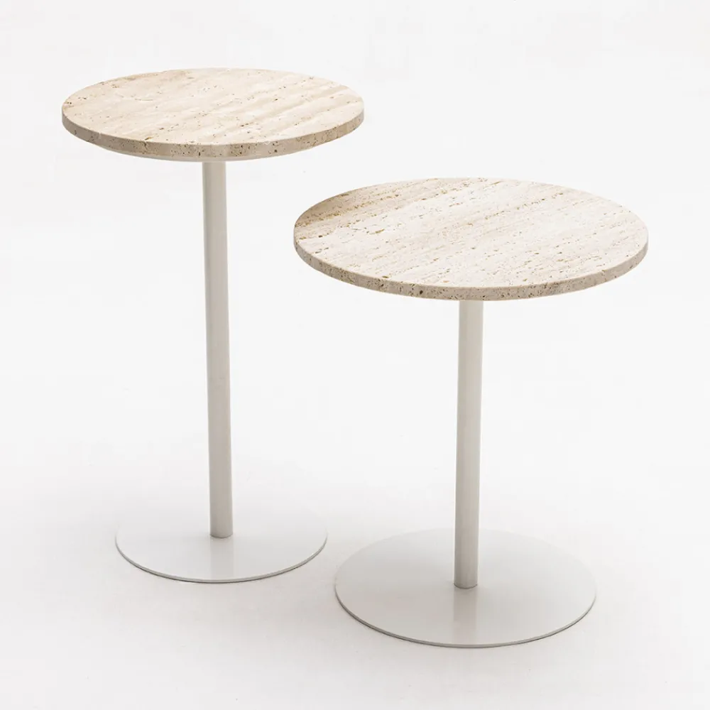 Drawer RITO Table d'appoint en métal et travertin ø35cm