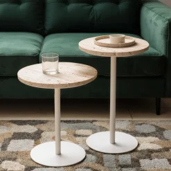 Drawer RITO Table d'appoint en métal et travertin ø35cm