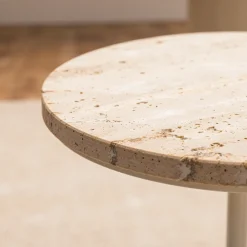 Drawer RITO Table d'appoint en métal et travertin ø35cm