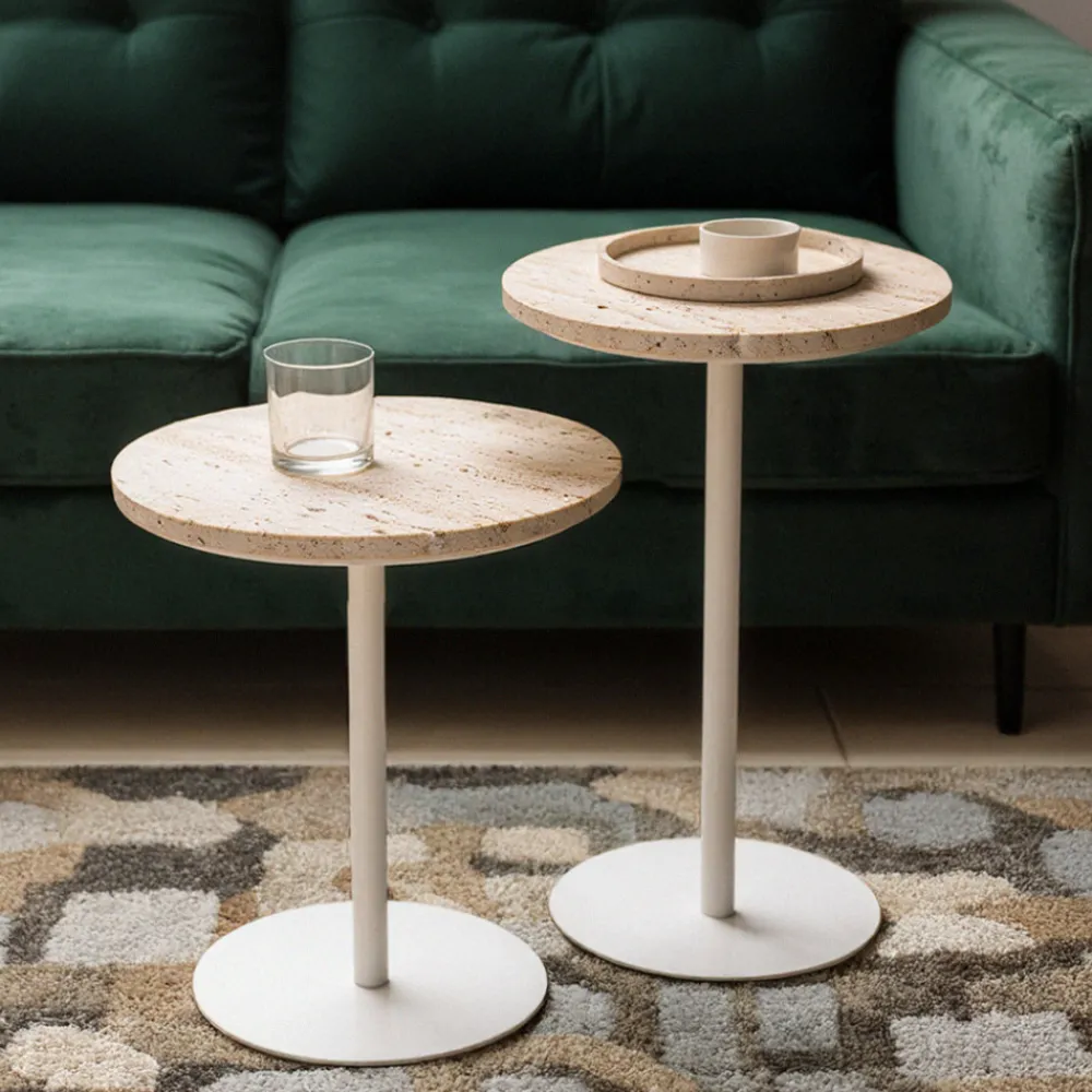 Drawer RITO Table d'appoint en métal et travertin ø40cm