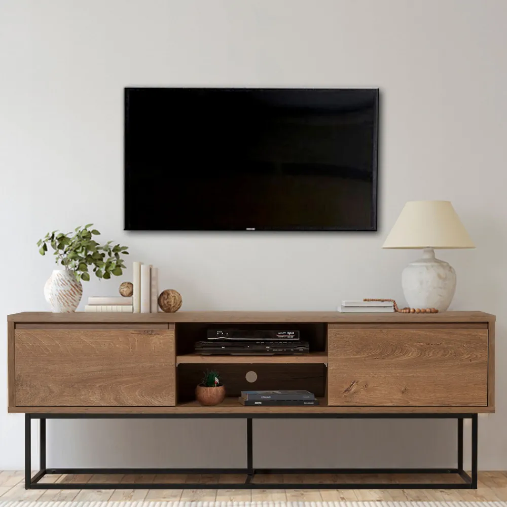 Drawer ROA Meuble TV 2 tiroirs en bois et métal L140cm