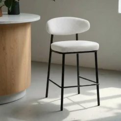 Drawer RODE Lot de 2 chaises de bar en tissu bouclette, bois et métal H65cm